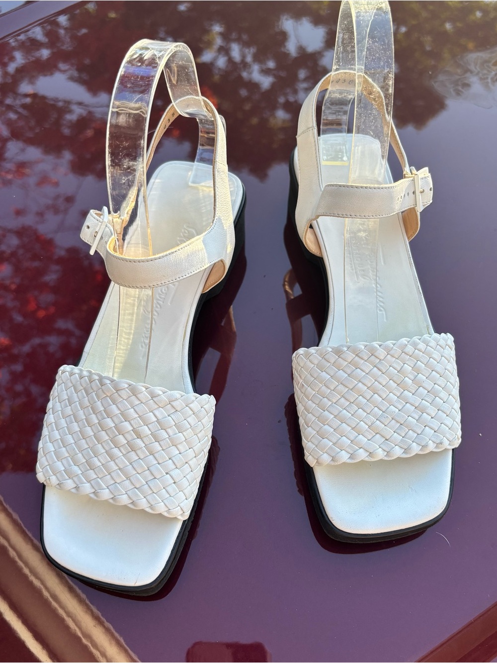 Salvatore Ferragamo White Woven Front Slingback Sandals